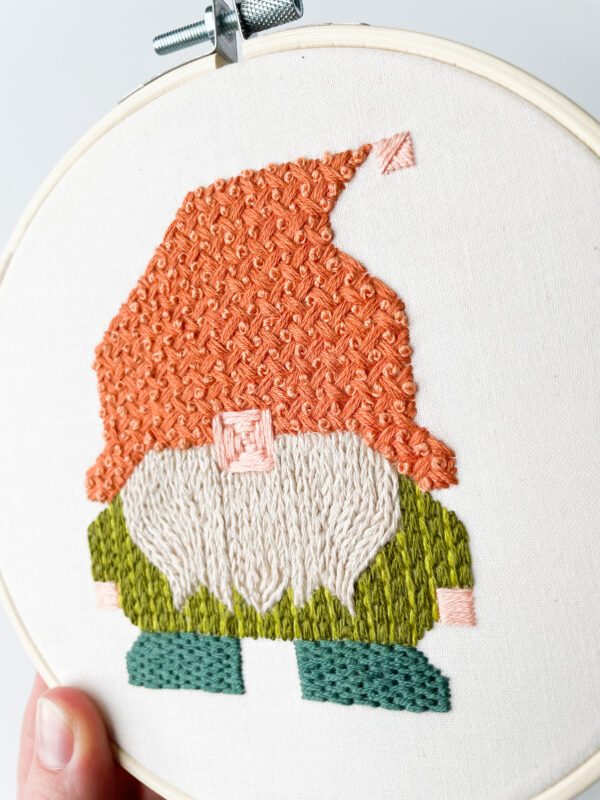 embroidery gnome close up